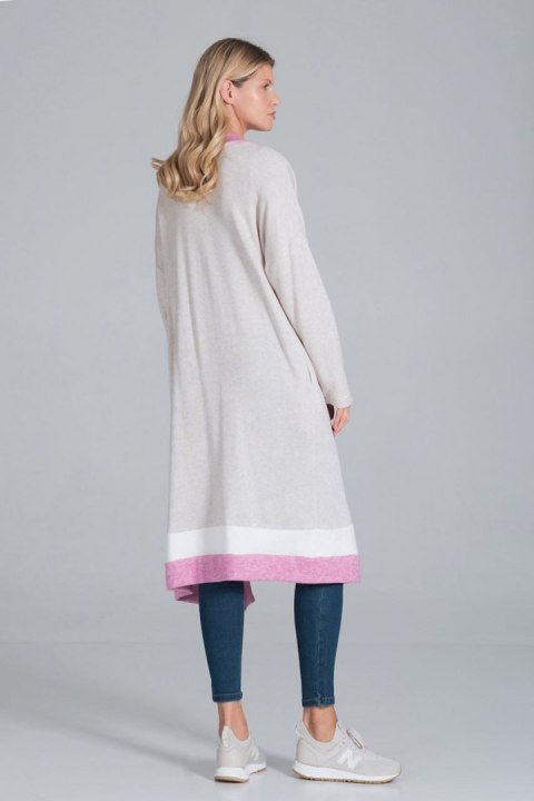 Sweter Damski Model M845 Beige/Fuksja/White - Figl Sweter Damski Model M845 Beige/Fuksja/White - Figl