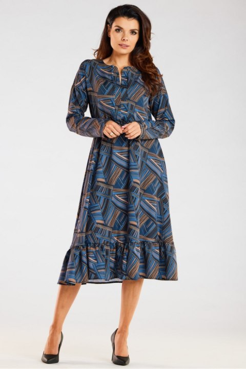 Sukienka Model A468 Navy/Brown Pattern - awama Sukienka Model A468 Navy/Brown Pattern - awama
