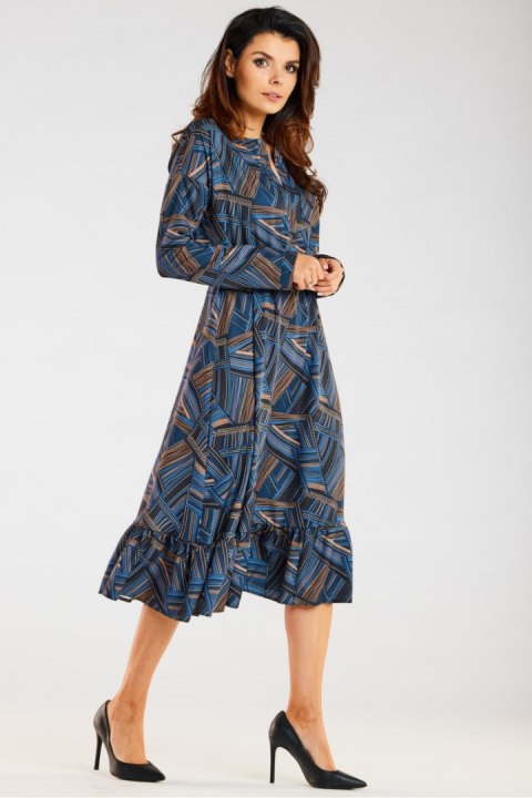 Sukienka Model A468 Navy/Brown Pattern - awama Sukienka Model A468 Navy/Brown Pattern - awama