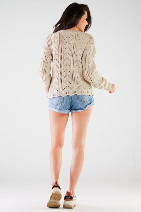 Sweter Damski Model A446 Beige - awama Sweter Damski Model A446 Beige - awama