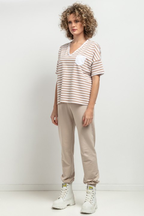 Bluzka Model T393/12 White/Beige Paski - Tessita Bluzka Model T393/12 White/Beige Paski - Tessita