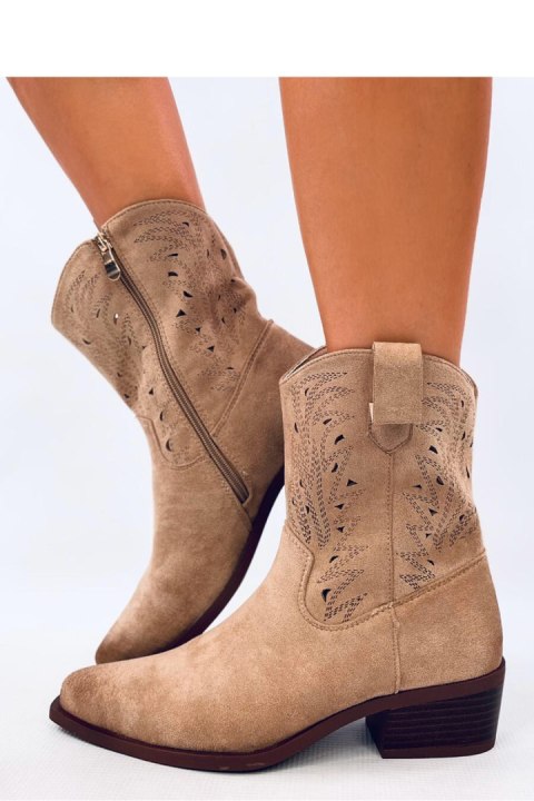 Botki kowbojki ażurowe AUSTEN BEIGE - Inello Botki kowbojki ażurowe AUSTEN BEIGE - Inello