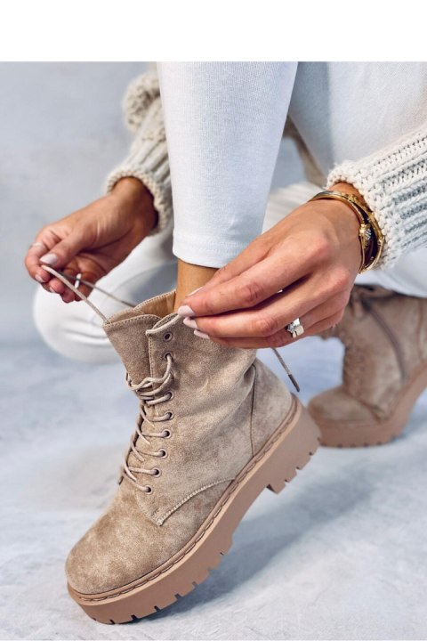 Botki na platformie sznurowane BURSE KHAKI - Inello Botki na platformie sznurowane BURSE KHAKI - Inello
