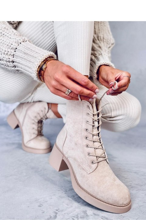 Botki sznurowane na obcasie MAYFIELD BEIGE - Inello Botki sznurowane na obcasie MAYFIELD BEIGE - Inello