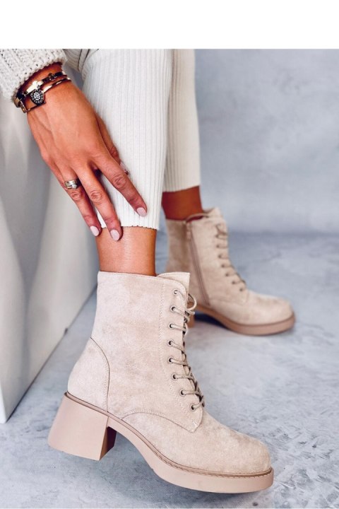 Botki sznurowane na obcasie MAYFIELD BEIGE - Inello Botki sznurowane na obcasie MAYFIELD BEIGE - Inello