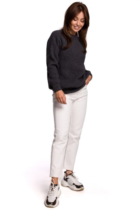 Sweter Damski Model BK052 Grafit - BE Knit Sweter Damski Model BK052 Grafit - BE Knit