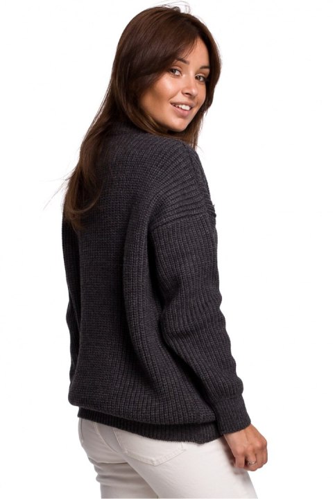 Sweter Damski Model BK052 Grafit - BE Knit Sweter Damski Model BK052 Grafit - BE Knit