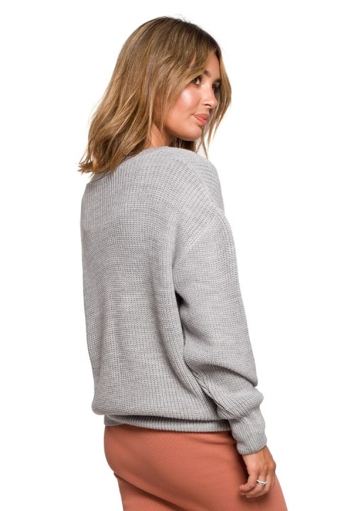 Sweter Damski Model BK075 Grey - BE Knit Sweter Damski Model BK075 Grey - BE Knit