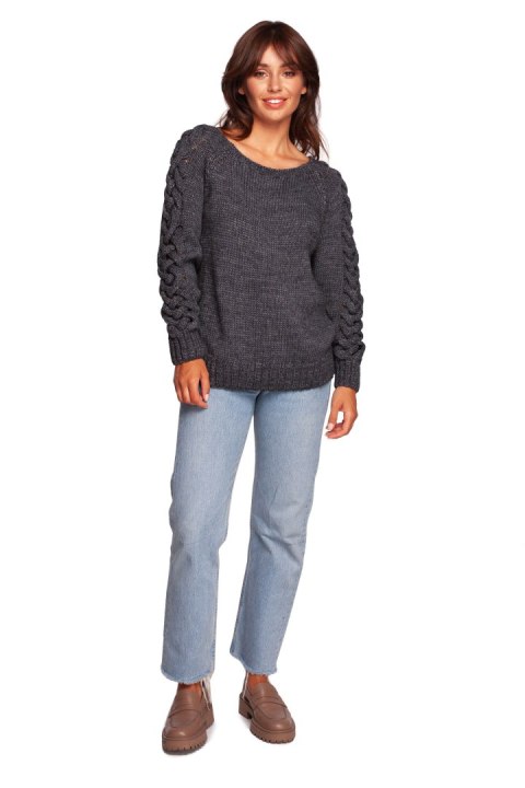 Sweter Damski Model BK090 Grey - BE Knit Sweter Damski Model BK090 Grey - BE Knit