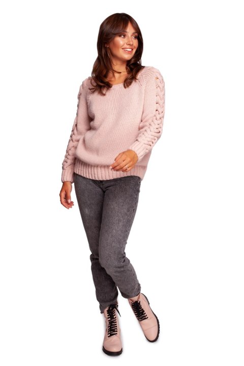 Sweter Damski Model BK090 Powder Pink - BE Knit Sweter Damski Model BK090 Powder Pink - BE Knit