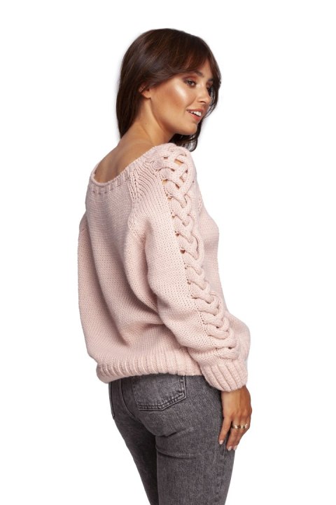 Sweter Damski Model BK090 Powder Pink - BE Knit Sweter Damski Model BK090 Powder Pink - BE Knit