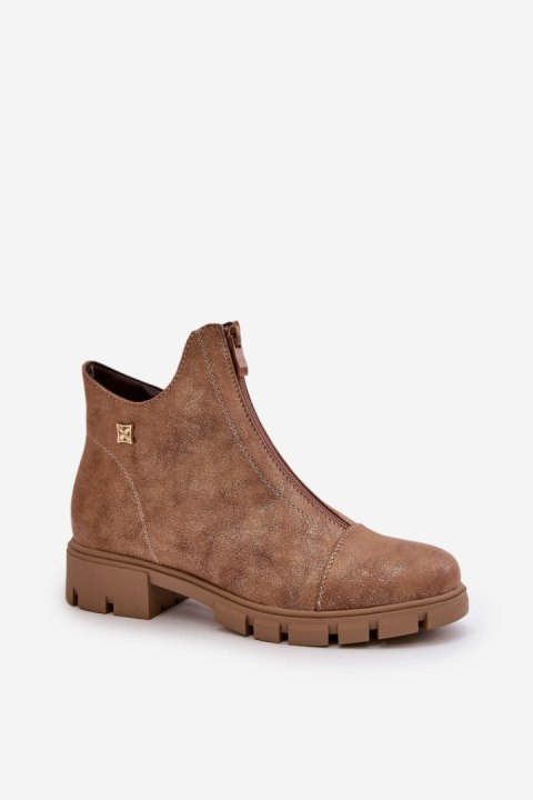Botki Model Verietta RMR23123-11 Brown/Gold Zamsz - Step in style Botki Model Verietta RMR23123-11 Brown/Gold Zamsz - Step in style