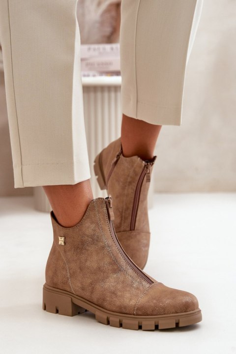 Botki Model Verietta RMR23123-11 Brown/Gold Zamsz - Step in style Botki Model Verietta RMR23123-11 Brown/Gold Zamsz - Step in style