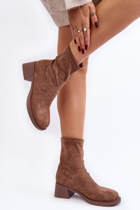 Botki Model Aphroteia 23BT35-6449 Brown Zamsz - Step in style Botki Model Aphroteia 23BT35-6449 Brown Zamsz - Step in style