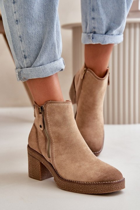 Botki Model Velarilla KE221 Beige - Step in style Botki Model Velarilla KE221 Beige - Step in style