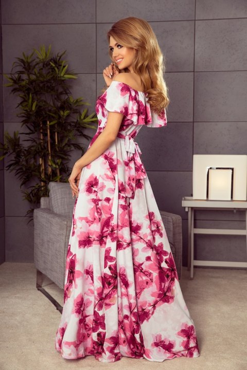 Sukienka Model 194-2 Pink Flowers - Numoco Sukienka Model 194-2 Pink Flowers - Numoco