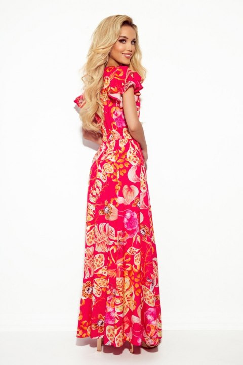 Sukienka Model Lidia 310-4 Pink Flowers - Numoco Sukienka Model Lidia 310-4 Pink Flowers - Numoco