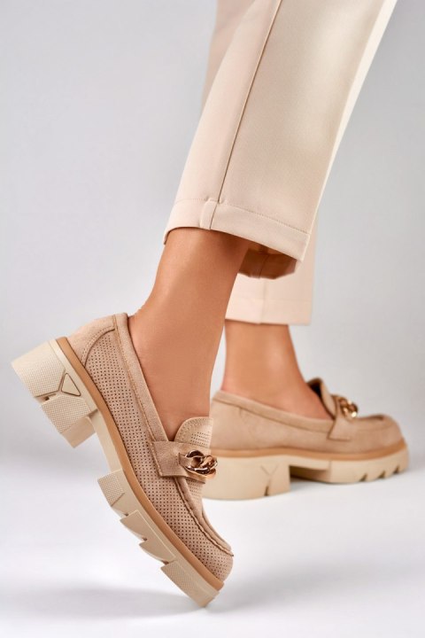 Ażurowe beżowe loafersy damskie - 38 Primohurt Ażurowe beżowe loafersy damskie - 38 Primohurt