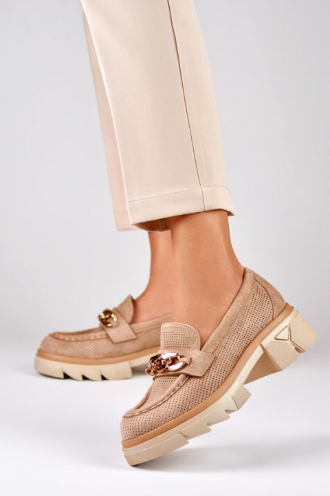 Ażurowe beżowe loafersy damskie - 38 Primohurt Ażurowe beżowe loafersy damskie - 38 Primohurt
