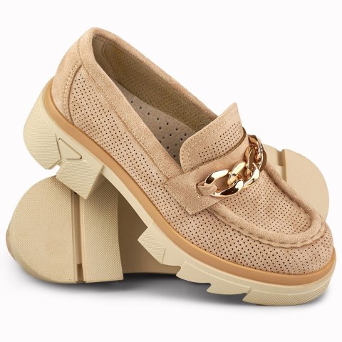 Ażurowe beżowe loafersy damskie - 38 Primohurt Ażurowe beżowe loafersy damskie - 38 Primohurt