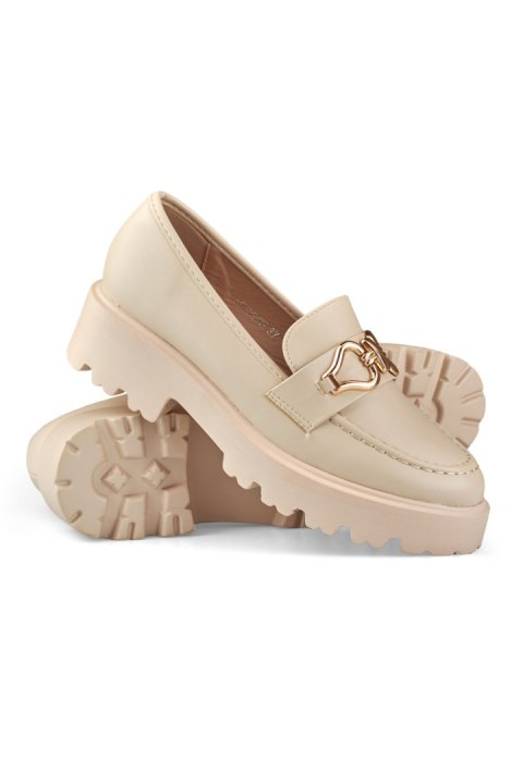 Beżowe loafersy damskie z ekoskóry - 39 Primohurt Beżowe loafersy damskie z ekoskóry - 39 Primohurt