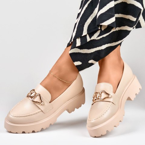 Beżowe loafersy damskie z ekoskóry - 39 Primohurt Beżowe loafersy damskie z ekoskóry - 39 Primohurt