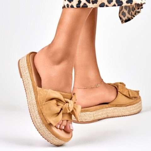 Brązowe klapki espadryle z kokardą - 39 Primohurt Brązowe klapki espadryle z kokardą - 39 Primohurt