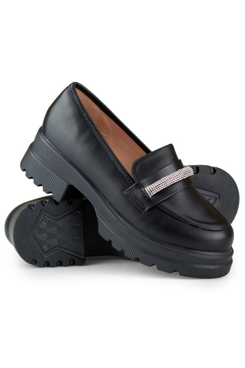 Czarne loafersy damskie ze skóry ekologicznej - 40 Primohurt Czarne loafersy damskie ze skóry ekologicznej - 40 Primohurt