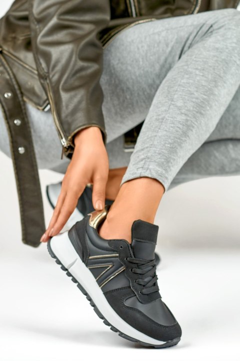 Czarne sneakersy damskie ze złotym dodatkiem - 38 Primohurt Czarne sneakersy damskie ze złotym dodatkiem - 38 Primohurt
