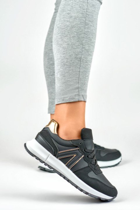 Czarne sneakersy damskie ze złotym dodatkiem - 38 Primohurt Czarne sneakersy damskie ze złotym dodatkiem - 38 Primohurt