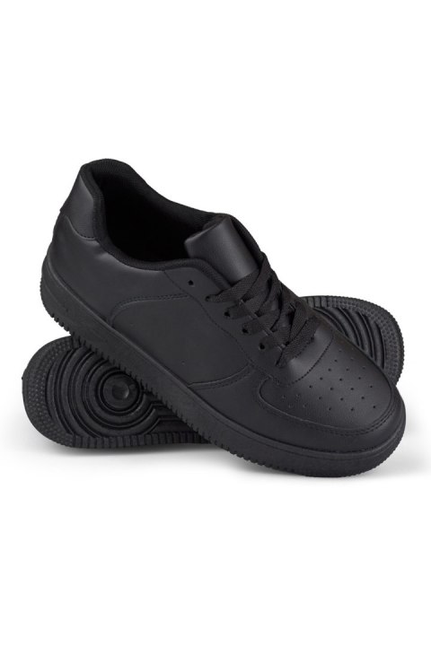 Klasyczne czarne sportowe sneakersy z czarną podeszwą - 37 Primohurt Klasyczne czarne sportowe sneakersy z czarną podeszwą - 37 Primohurt