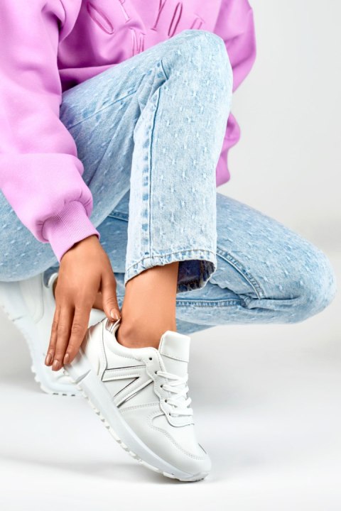 Białe sneakersy damskie ze srebrnymi lamówkami - 37 Primohurt Białe sneakersy damskie ze srebrnymi lamówkami - 37 Primohurt