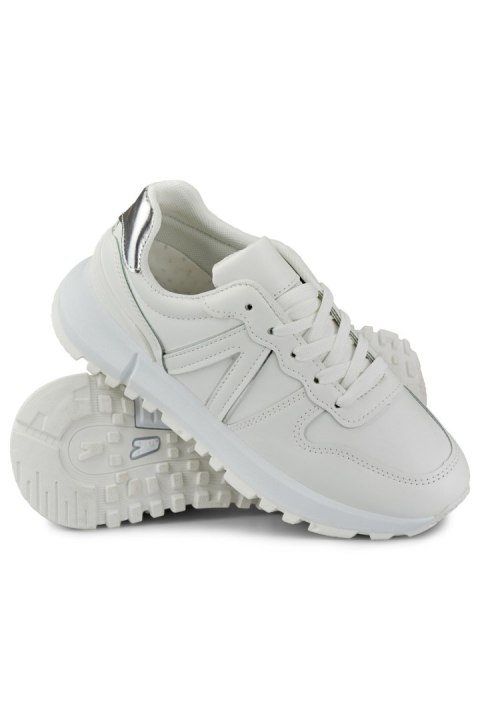 Białe sneakersy damskie ze srebrnymi lamówkami - 38 Primohurt Białe sneakersy damskie ze srebrnymi lamówkami - 38 Primohurt