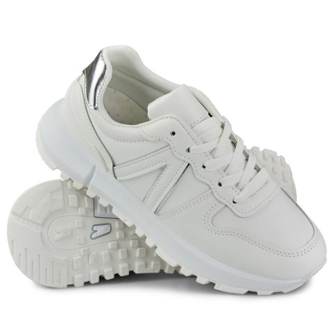 Białe sneakersy damskie ze srebrnymi lamówkami - 38 Primohurt Białe sneakersy damskie ze srebrnymi lamówkami - 38 Primohurt