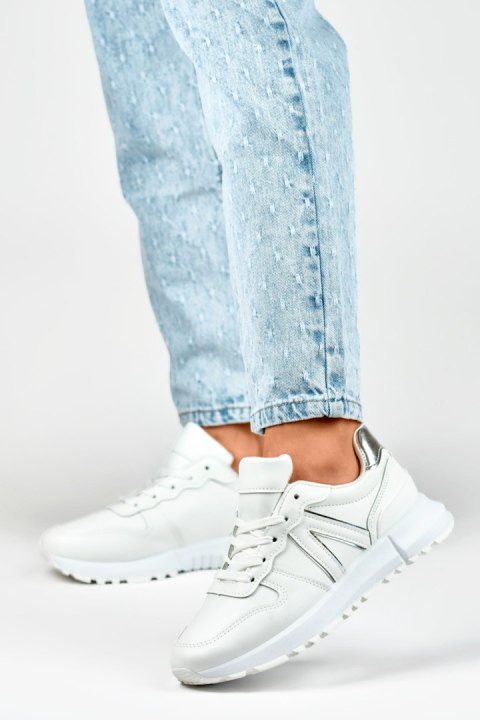 Białe sneakersy damskie ze srebrnymi lamówkami - 39 Primohurt Białe sneakersy damskie ze srebrnymi lamówkami - 39 Primohurt