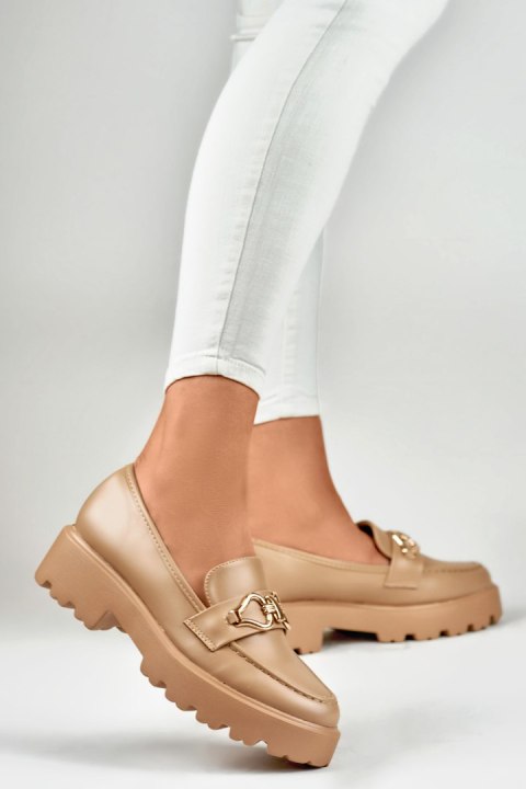 Ciemnobeżowe loafersy damskie z ekoskóry - 39 Primohurt Ciemnobeżowe loafersy damskie z ekoskóry - 39 Primohurt
