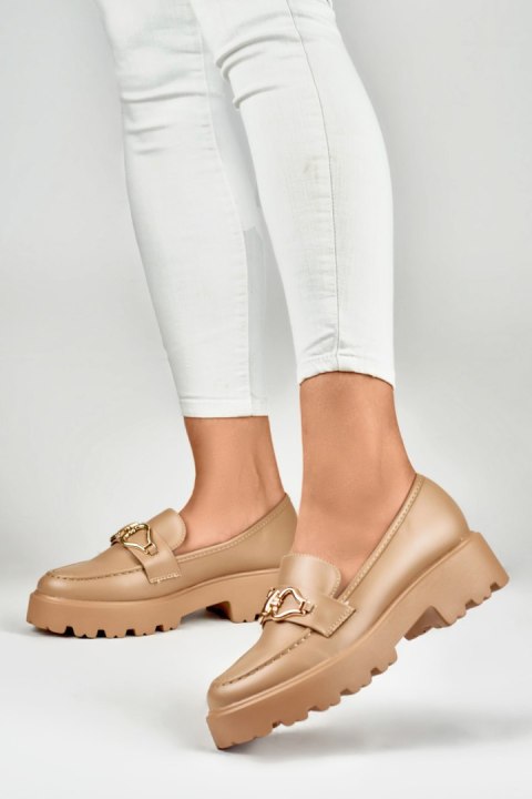 Ciemnobeżowe loafersy damskie z ekoskóry - 39 Primohurt Ciemnobeżowe loafersy damskie z ekoskóry - 39 Primohurt