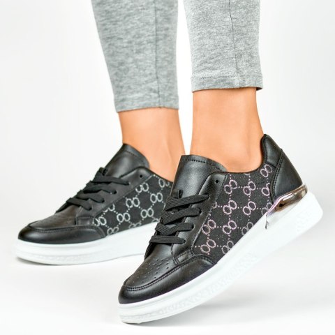 Czarne sneakersy damskie z modnym wzorem - 38 Primohurt Czarne sneakersy damskie z modnym wzorem - 38 Primohurt
