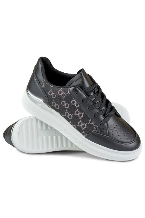 Czarne sneakersy damskie z modnym wzorem - 39 Primohurt Czarne sneakersy damskie z modnym wzorem - 39 Primohurt