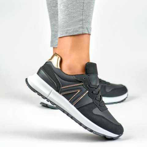 Czarne sneakersy damskie ze złotym dodatkiem - 37 Primohurt Czarne sneakersy damskie ze złotym dodatkiem - 37 Primohurt