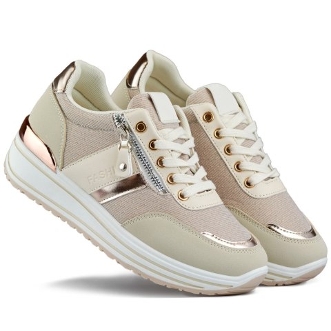 Beżowe casualowe buty sportowe damskie sneakersy brokatowe - 38 Primohurt Beżowe casualowe buty sportowe damskie sneakersy brokatowe - 38 Primohurt