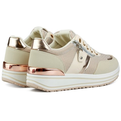 Beżowe casualowe buty sportowe damskie sneakersy brokatowe - 38 Primohurt Beżowe casualowe buty sportowe damskie sneakersy brokatowe - 38 Primohurt
