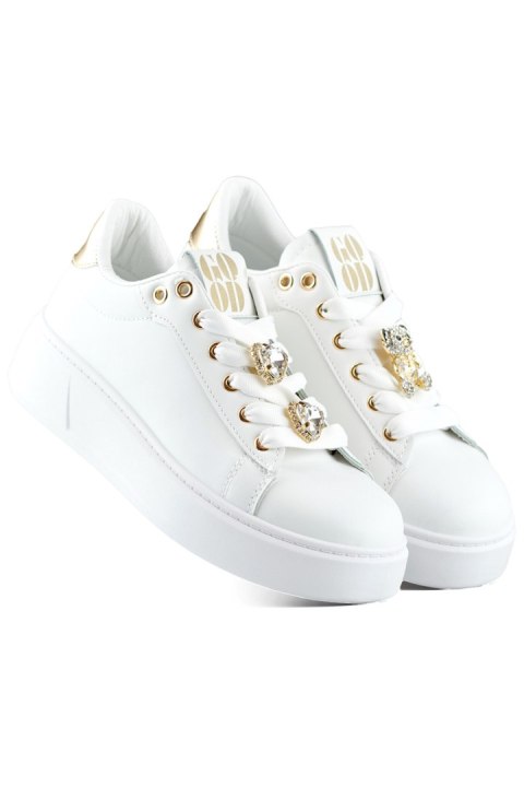 Białe modne sneakersy damskie z ozdobami na sznurówkach sneakersy z misiem - 40 Primohurt Białe modne sneakersy damskie z ozdobami na sznurówkach sneakersy z misiem - 40 Primohurt