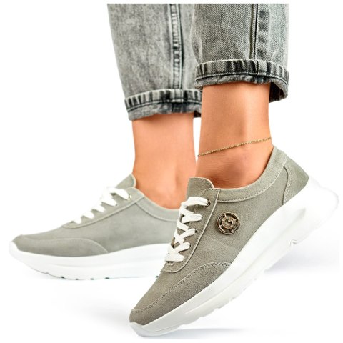 Sneakersy damskie ze skóry naturalnej w kolorze szarym - 38 Primohurt Sneakersy damskie ze skóry naturalnej w kolorze szarym - 38 Primohurt