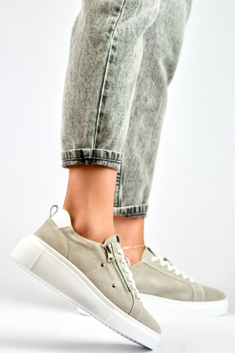 Szare skórzane buty sportowe damskie - 39 Primohurt Szare skórzane buty sportowe damskie - 39 Primohurt
