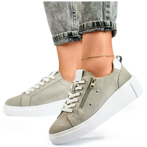 Szare skórzane buty sportowe damskie - 39 Primohurt Szare skórzane buty sportowe damskie - 39 Primohurt