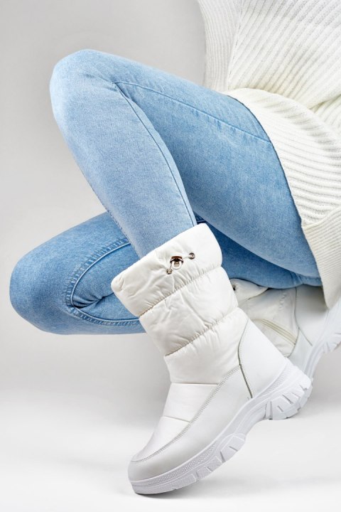 Wysokie buty zimowe damskie ze ściągaczem śniegowce białe - 38 Primohurt Wysokie buty zimowe damskie ze ściągaczem śniegowce białe - 38 Primohurt