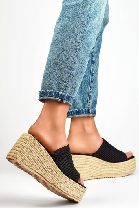 Czarne klapki espadryle na wysokiej koturnie - 40 Primohurt Czarne klapki espadryle na wysokiej koturnie - 40 Primohurt