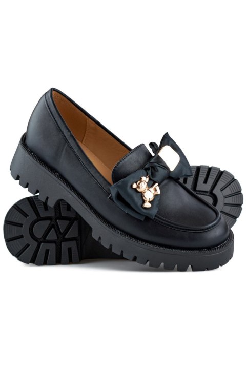 Czarne loafersy z kokardą mokasyny z misiem - 38 Primohurt Czarne loafersy z kokardą mokasyny z misiem - 38 Primohurt