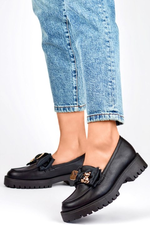 Czarne loafersy z kokardą mokasyny z misiem - 40 Primohurt Czarne loafersy z kokardą mokasyny z misiem - 40 Primohurt